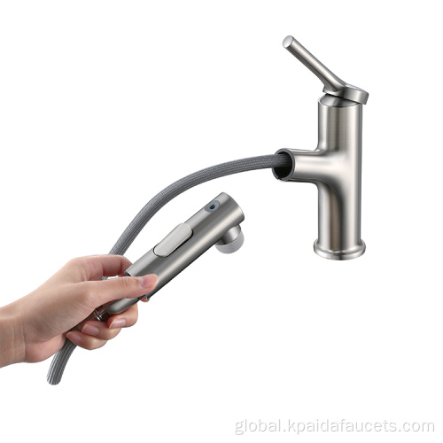 Pull Out Water Mixer Brushed Brass New Style Flexible Rotating Nozzle Pull Out basin Faucet Water Mixer Tap with Extension Hose Factory